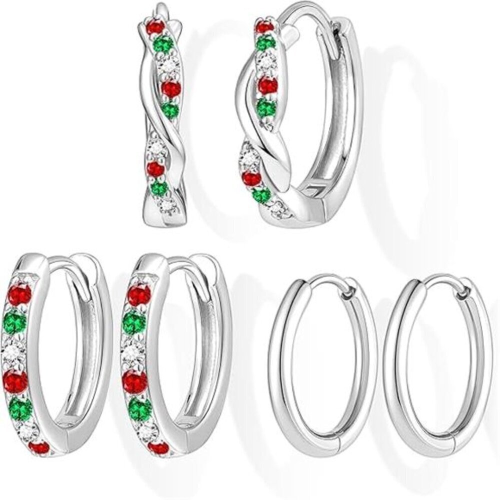 Gold Huggie Hoop Earrings Set for Women, Dainty Small Sterling Silver - Picture 8 of 8